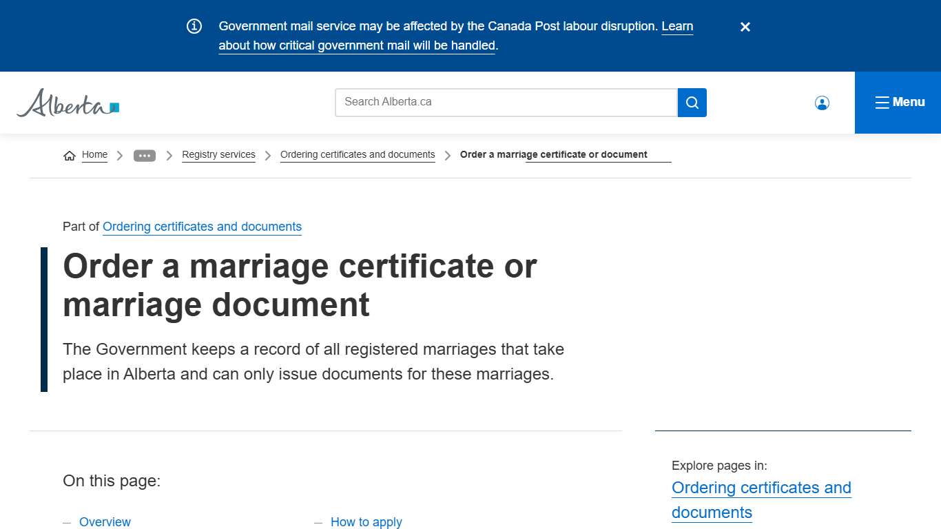 Order a marriage certificate or marriage document | Alberta.ca