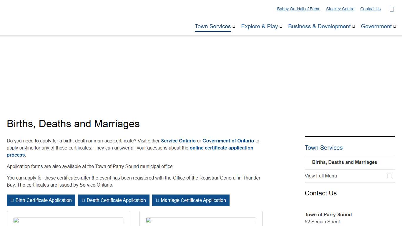 Births, Deaths and Marriages | Town of Parry Sound