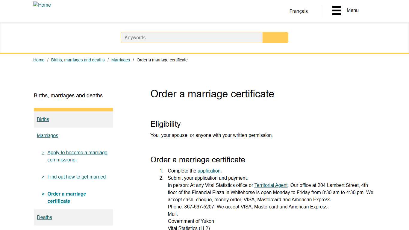 Order a marriage certificate | Yukon.ca