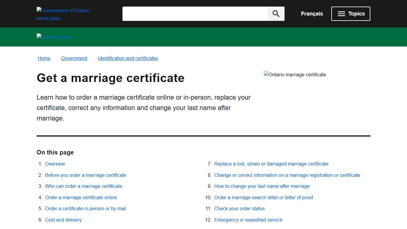 Get a marriage certificate | ontario.ca